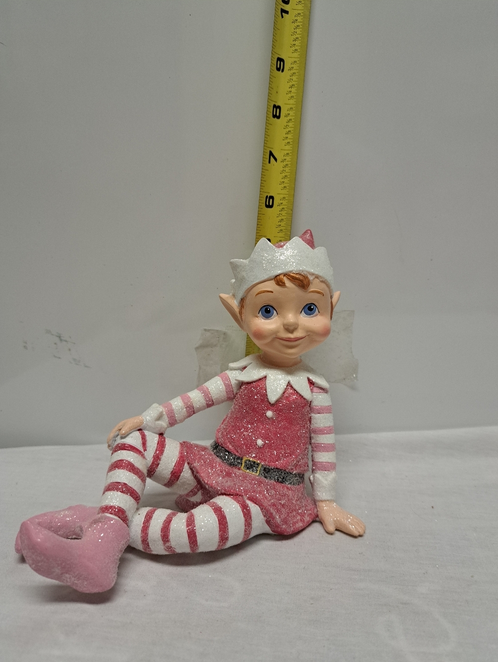 Holiday Pink Glitter Elf Figurine - Festive Shelf Decor